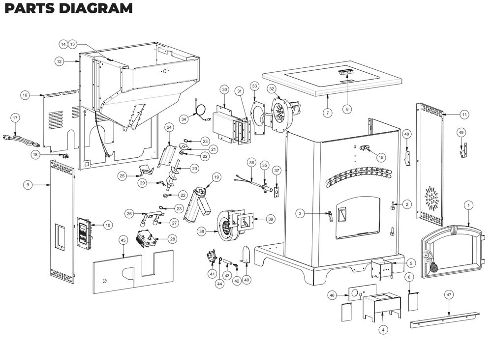 Parts Diagram 1 Diagram and Parts List for AP130  US Stove Company Heating Stove